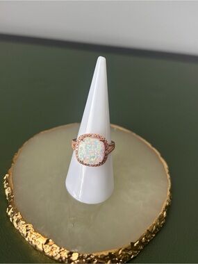Rose gold Plated Sterling Silver Opal Cushion Halo Ring